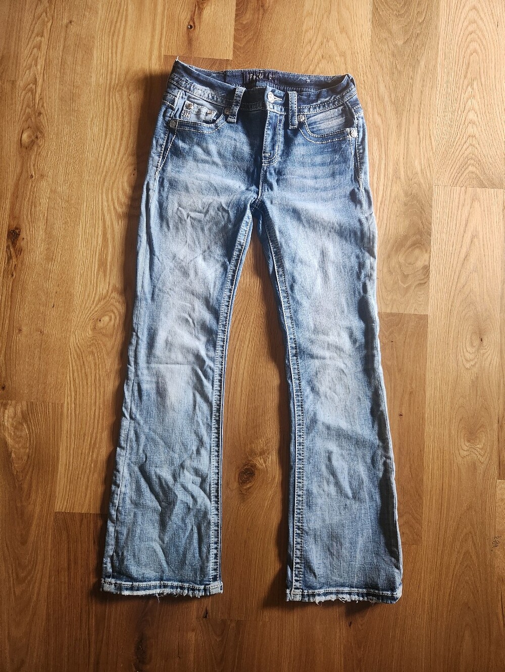 Miss Me Light Blue Flare Jeans - Distressed Hem 25